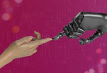 일상에 스며든 AI 건강 관리…똑똑하게, 가볍게 실천하는 법 two hands touching each other in front of a pink background